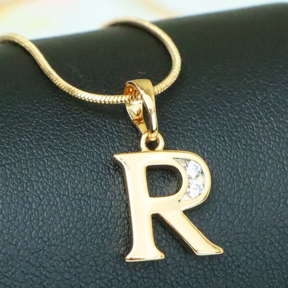 "Rose Gold Letter R Pendant with Crystal Accent – 18K Gold Plated, XPPT1367 - Picture 1 of 13